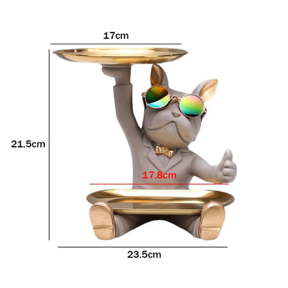 Bulldog Resin Sculpture with Tray - Cool Dog Ornament & Coin Piggy Bank for Table Decoration