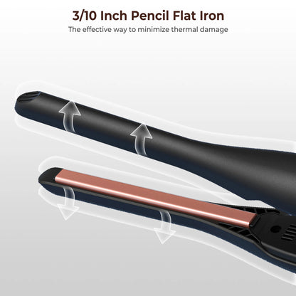 Small Flat Iron for Short Hair & Beard Temperature Adjustable Pencil Straightener 3/10 Inch Fast Heat Up