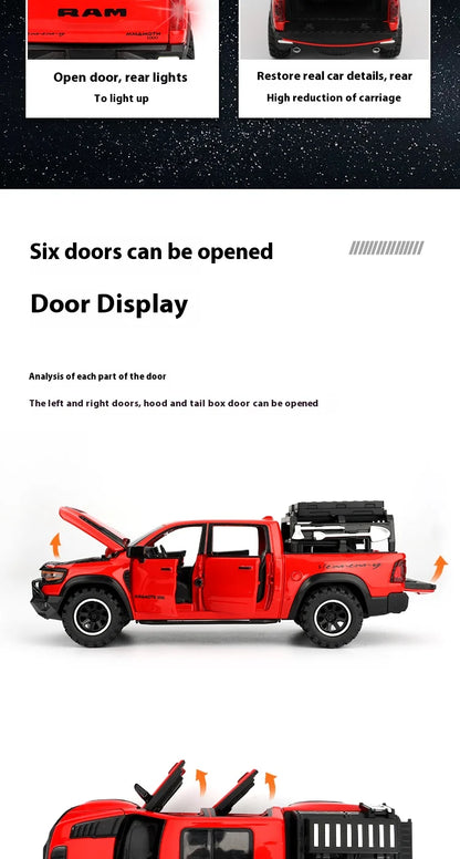 1/32 RAM 1000 TRX Mammoth Pickup Alloy Car Model with Sound and Light Pull Back Toy for Kids Collectibles Birthday Gift