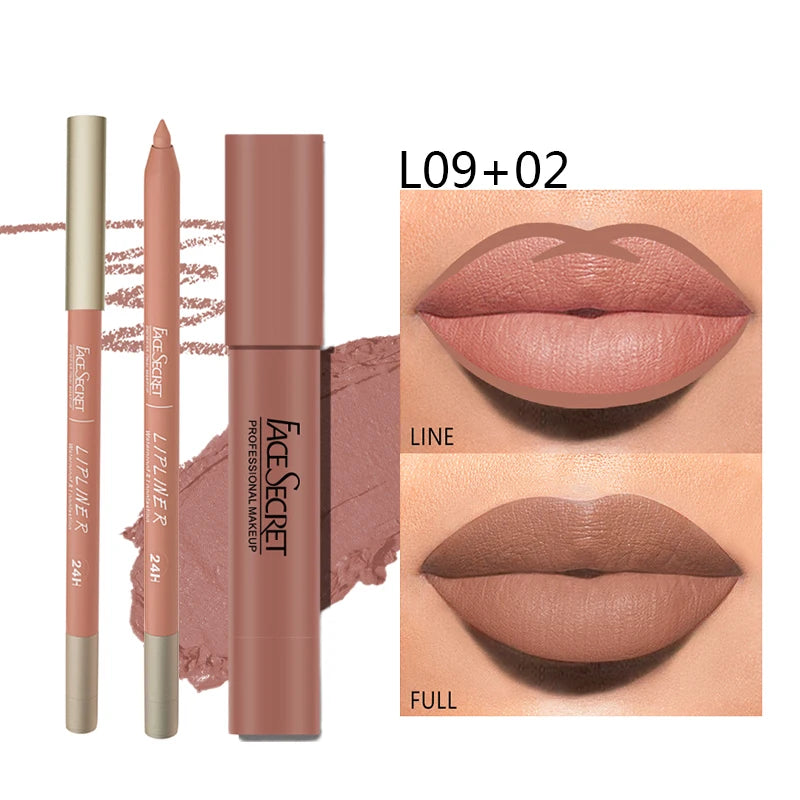 Matte Lipliner & Lipstick Set - Waterproof, Long-Lasting Soft Matte Lip Makeup for Women