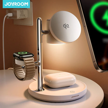Joyroom 4-in-1 Qi2 Fast Wireless Charger - 15W Magnetic Charging Station for iPhone 12-16, iWatch & AirPods 4/3/2/Pro