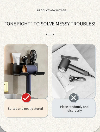 Wall-Mounted Hair Dryer Holder, Organizer Box & Straightener Stand for Bathroom Accessories