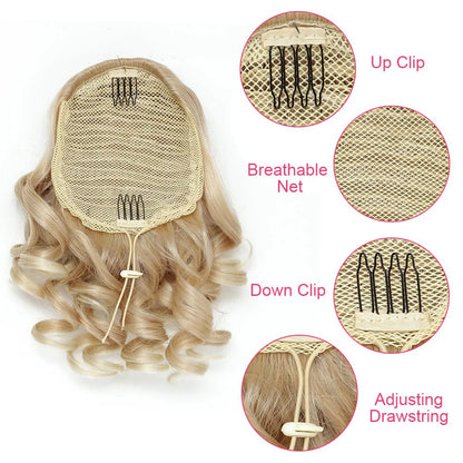 Short Curly Drawstring Ponytail Extensions - Synthetic Clip-in Hair for Daily Use