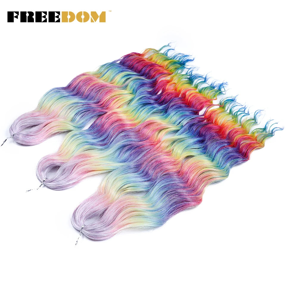 FREEDOM Synthetic Braiding Hair Extensions 24inch Loose Deep Wavy Ombre Brown Rainbow Twist