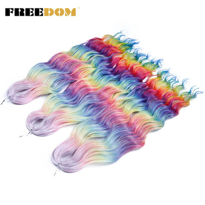 FREEDOM Synthetic Braiding Hair Extensions 24inch Loose Deep Wavy Ombre Brown Rainbow Twist