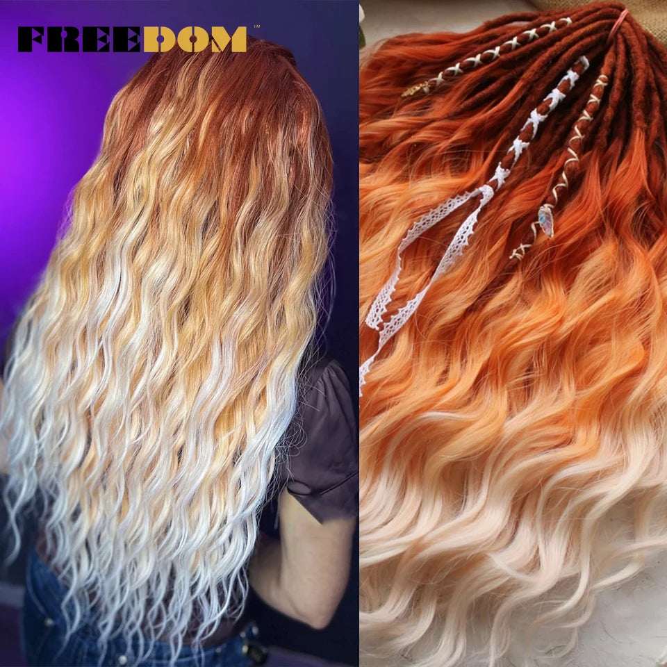 FREEDOM Synthetic Braiding Hair Extensions - 24" Deep Wavy Curly Ombre Rainbow Twist Crochet Hair