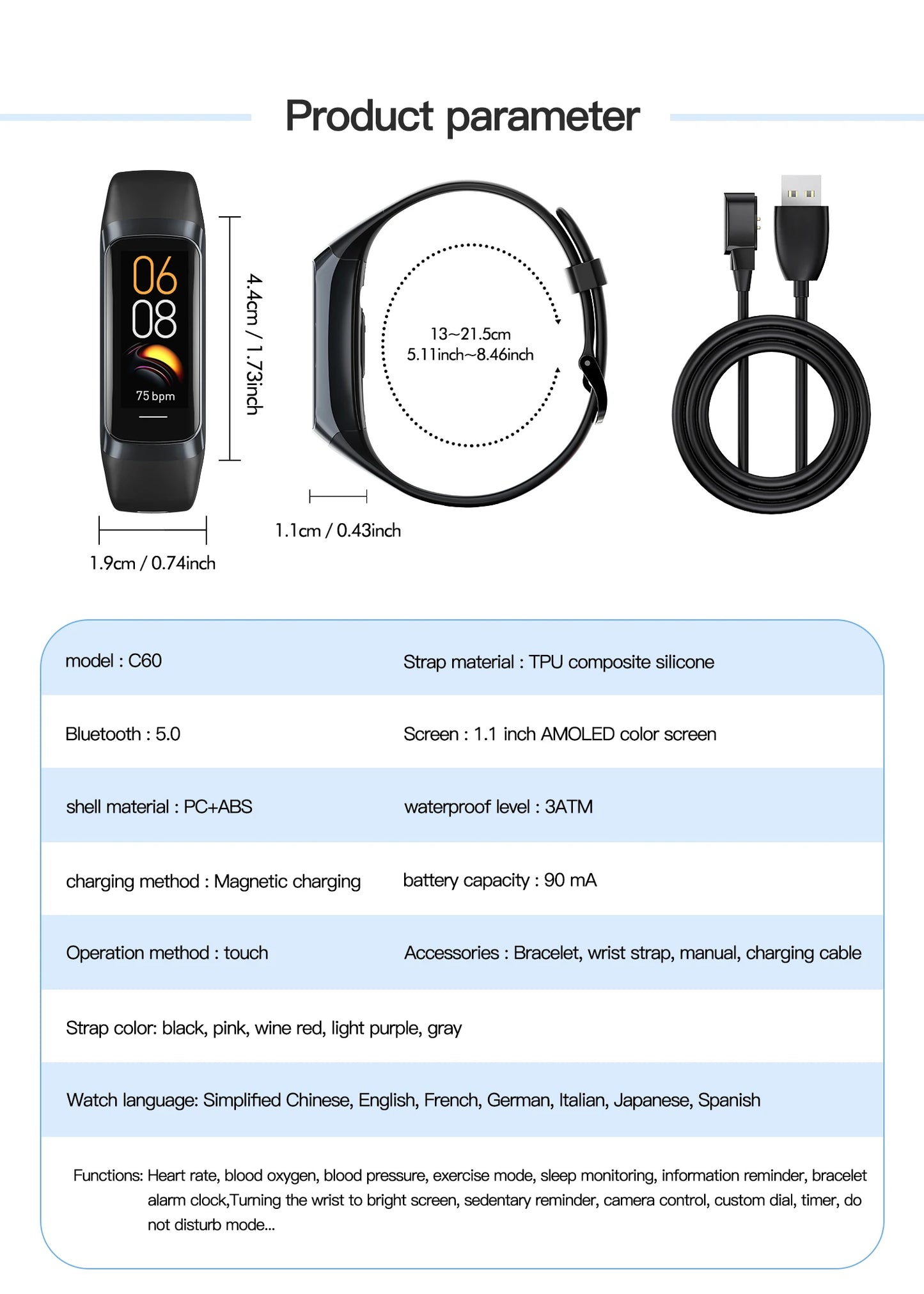 AMOLED Smartwatch with Body Temperature Monitor, Fitness Tracker, 3ATM Waterproof, for Men & Women, Compatible with IOS/Xiaomi
