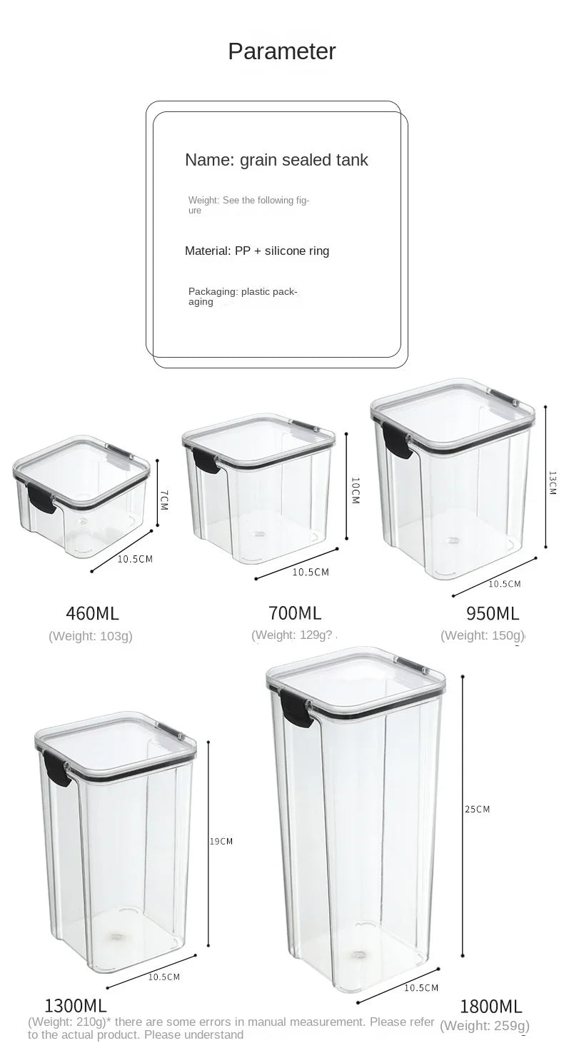 Sealed Plastic Storage Jars Set, Moisture-Proof Grain & Seasoning Organizer for Kitchen