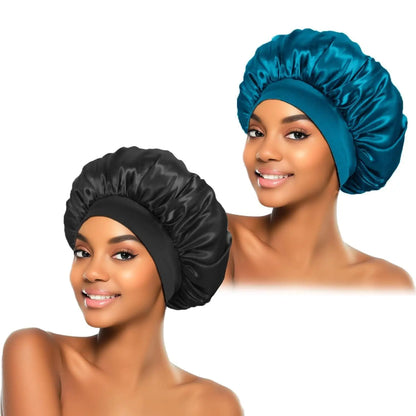 1PC Women's Satin Bonnets - Wide-Brimmed Night Sleeping & Bathing Hat with Elastic Band for Hair Care