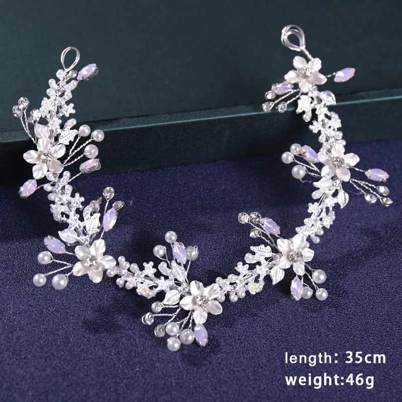 Bridal Hair Accessories - Crystal Pearl Rhinestone Tiara Headband with Leaf Design for Women