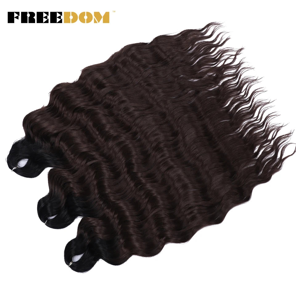 FREEDOM Synthetic Braiding Hair Extensions 24inch Loose Deep Wavy Ombre Brown Rainbow Twist
