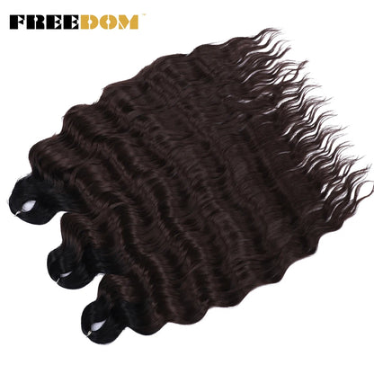 FREEDOM Synthetic Braiding Hair Extensions 24inch Loose Deep Wavy Ombre Brown Rainbow Twist