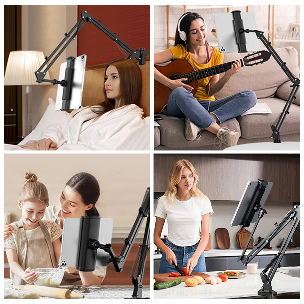 Tablet Stand Holder for Bed - Adjustable Rotatable Long Arm Mount for 4-12.9" iPad Pro, Samsung Tab, Xiaomi Pad