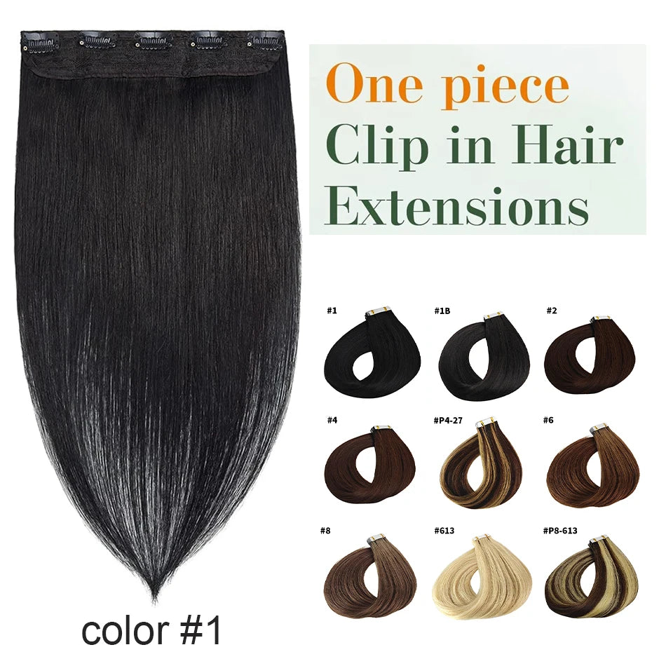 100% Brazilian Remy Clip-In Hair Extension - Natural Straight Invisible One-Piece