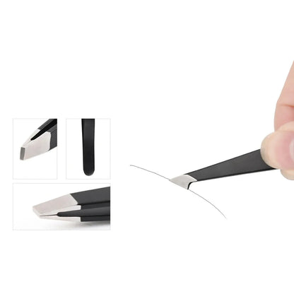 Hair Removal Tweezers Stainless Steel - Pink Slanted & Black Tip for Eyebrows and Face