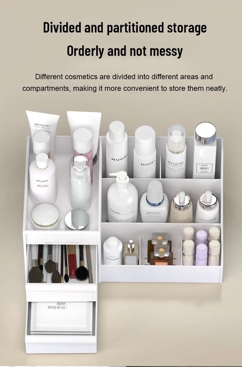 1PC White Makeup Storage Box - Plastic Drawer Organizer for Cosmetics & Skin Care