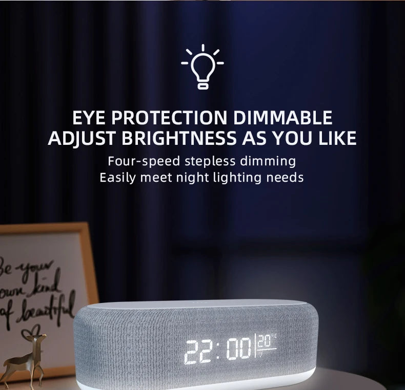 Wireless Charger Alarm Clock - 15W Fast Charging Dock with LED Light, Thermometer & Earphone Stand for iPhone & Samsung