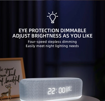 Wireless Charger Alarm Clock - 15W Fast Charging Dock with LED Light, Thermometer & Earphone Stand for iPhone & Samsung