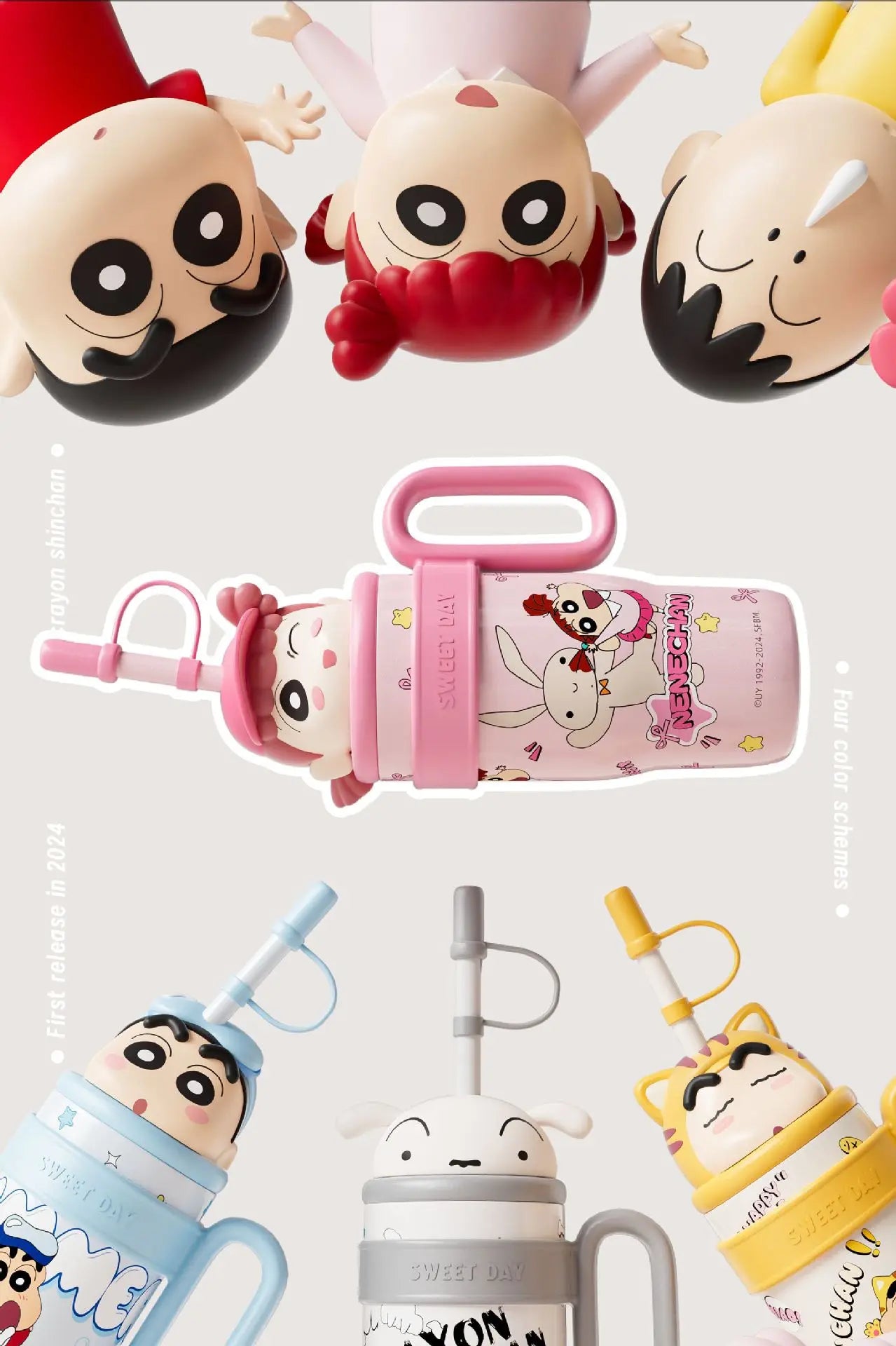 800ML Crayon Shin-Chan Stainless Steel Thermos Cup – Large Capacity with Handle & Straw for Kids