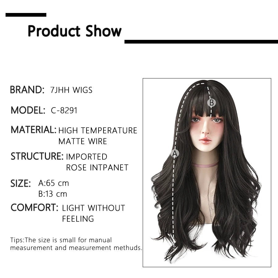 7JHH Popular Brown Ash Long Deep Wave Wig with Bangs for Women