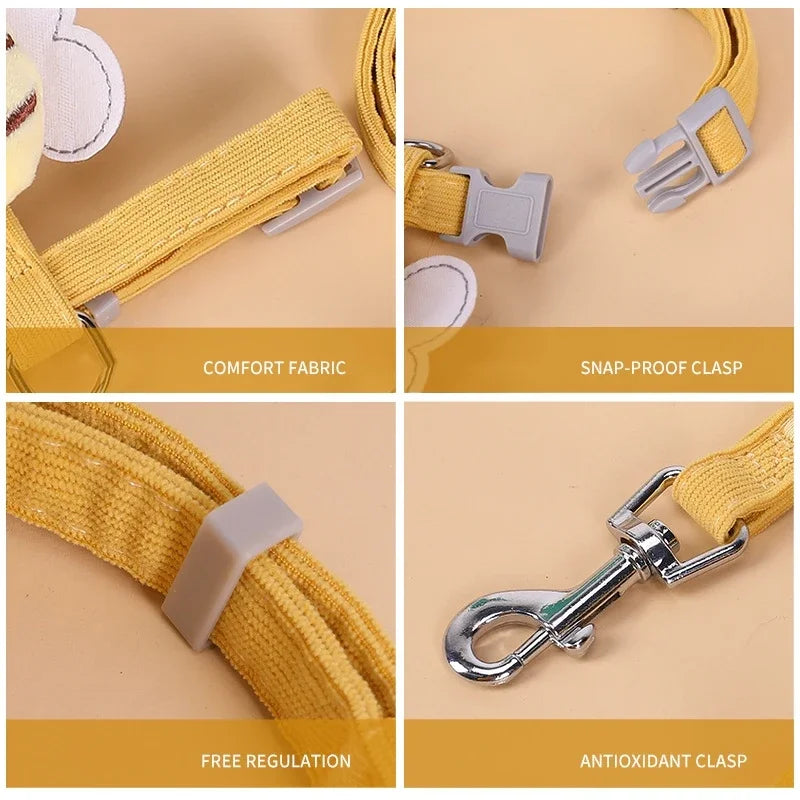 Adjustable Cat Harness, Leash & Collar Set with Cartoon Bee Design for Small & Medium Pets