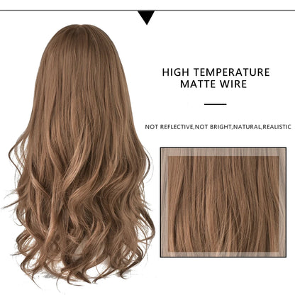 7JHH Popular Brown Ash Long Deep Wave Wig with Bangs for Women