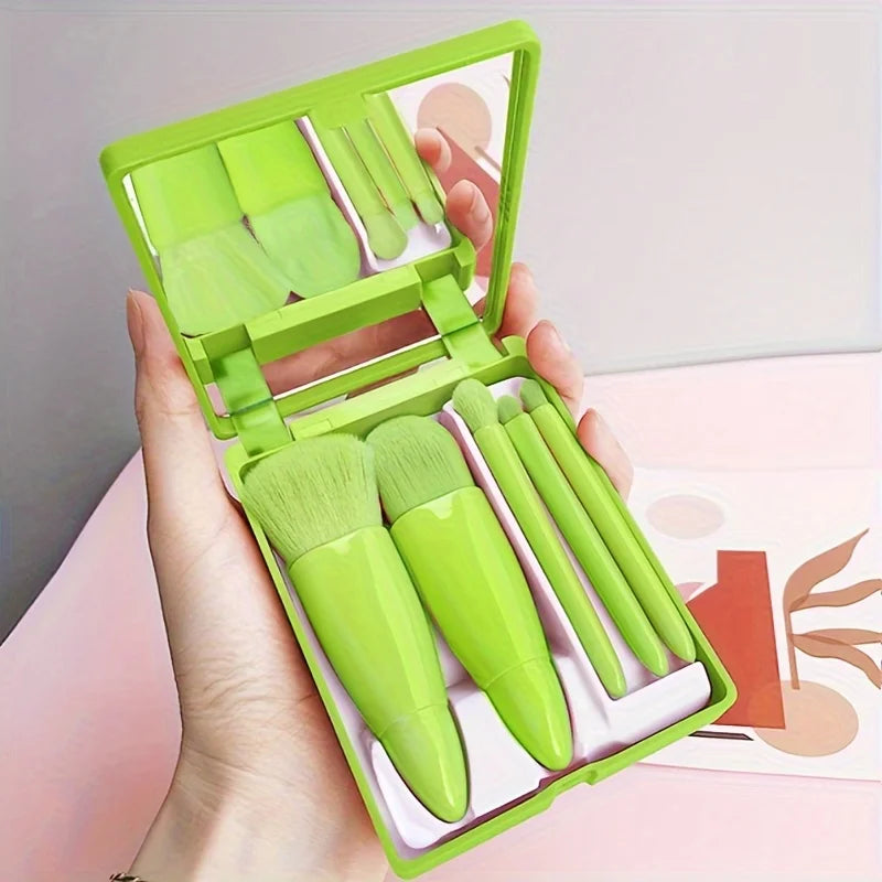 5Pcs Portable Foldable Makeup Brush Set with Mirror - Travel Kit