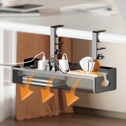 Under Desk Cable Management Tray - No Drill Steel Wire Organizer for Desk & Rack