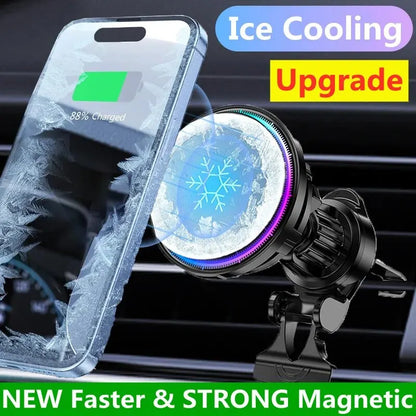 Magnetic Car Wireless Charger & Cooling Phone Holder Mount for MagSafe iPhone 12-16 Pro Max Fast Charging Stand