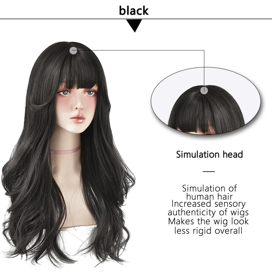 7JHH Popular Brown Ash Long Deep Wave Wig with Bangs for Women