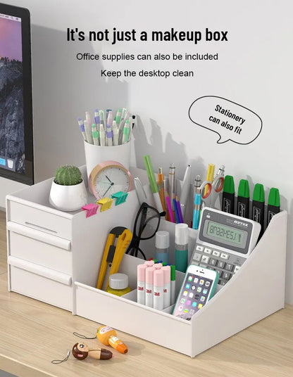 1PC White Makeup Storage Box - Plastic Drawer Organizer for Cosmetics & Skin Care