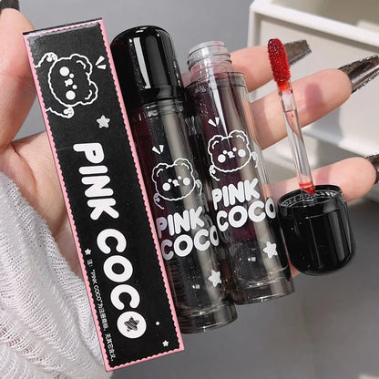 Dark Black Mirror Water Lip Gloss - Moisturizing, Long-Lasting Non-Stick Cup Lipstick in Tea Brown & Red