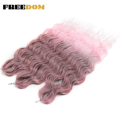 FREEDOM Synthetic Braiding Hair Extensions 24inch Loose Deep Wavy Ombre Brown Rainbow Twist