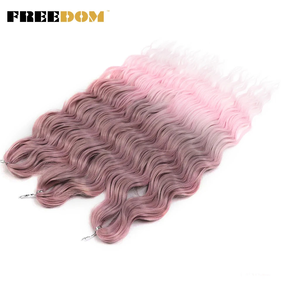 FREEDOM Synthetic Braiding Hair Extensions - 24" Deep Wavy Curly Ombre Rainbow Twist Crochet Hair