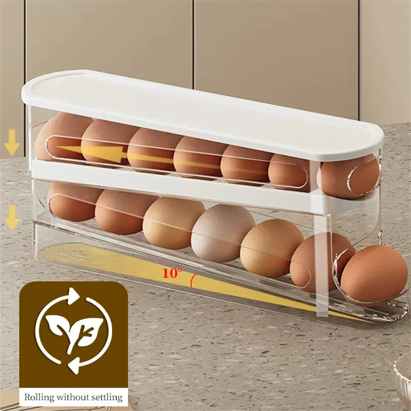 1PCS Automatic Rolling Egg Storage Box, Egg Holder Rack & Organizer for Refrigerator