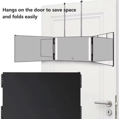 Trifold LED Mirror with Light - Adjustable Height 3-Way Self Haircut & Makeup Mirror
