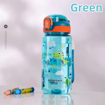 600ml Dinosaur Water Bottle for Kids, Leakproof Sippy Cup with Silicone Straw