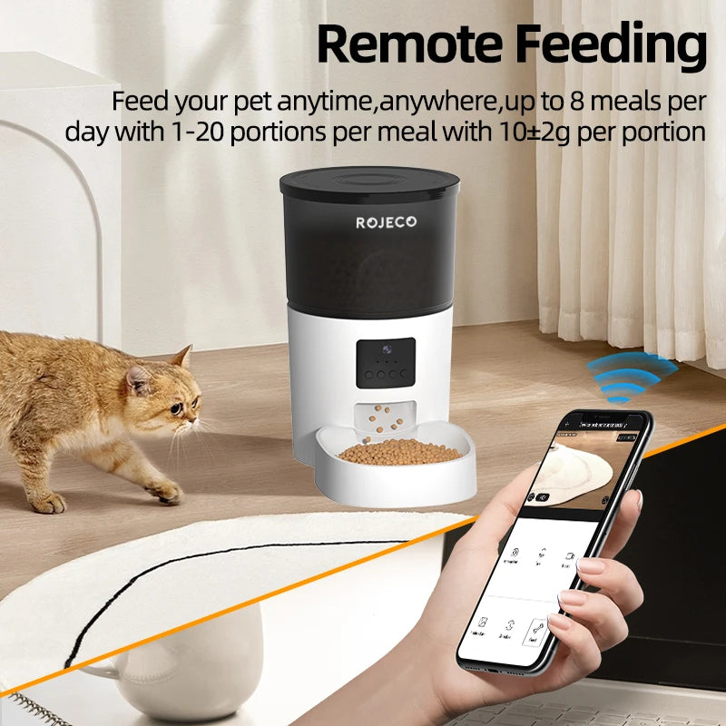 ROJECO Automatic Cat Feeder with Camera & Smart Voice Recorder for Cats & Dogs