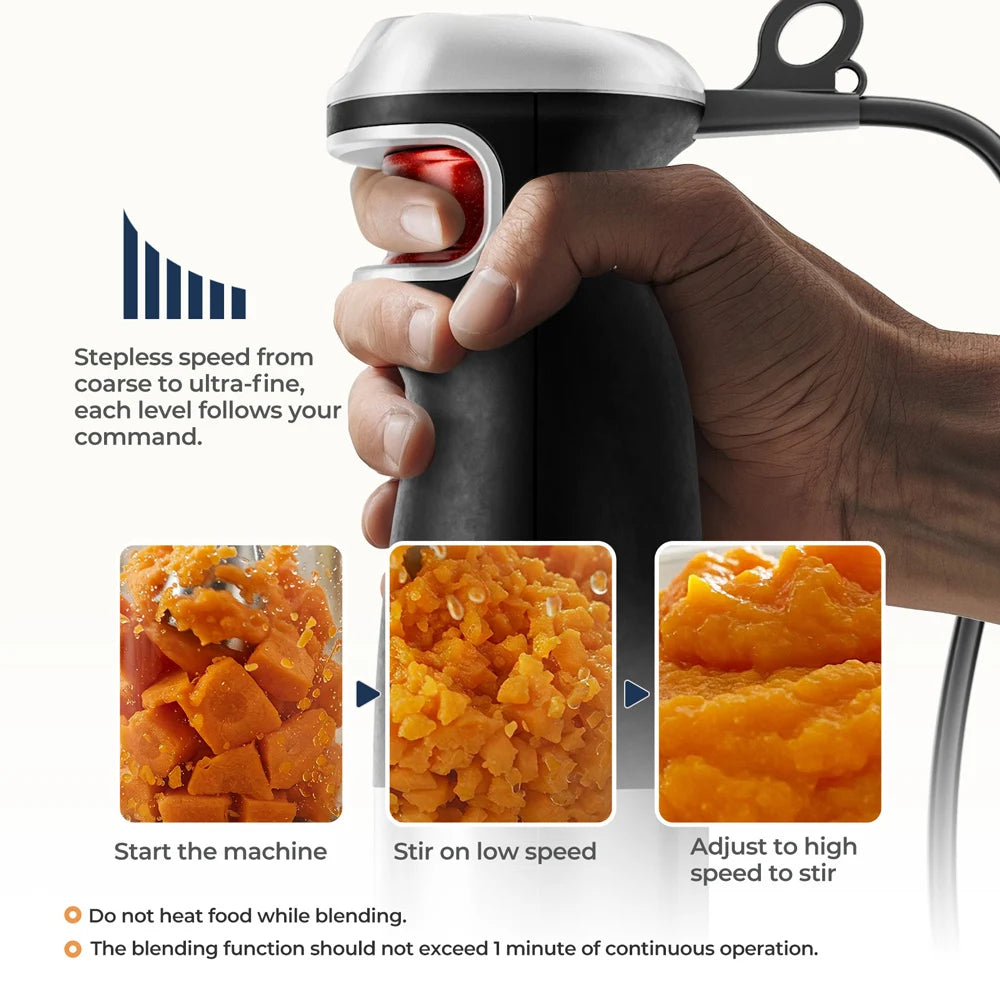 6-in-1 Electric Handheld Stick Blender - Stainless Steel Blades, 1500W for Home & Kitchen