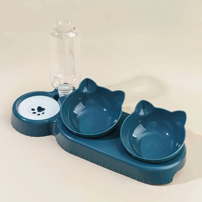 3-in-1 Tilted Pet Bowl Set with Water Feeder & Gravity Bottle for Neck Protection