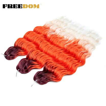 FREEDOM Synthetic Braiding Hair Extensions 24inch Loose Deep Wavy Ombre Brown Rainbow Twist