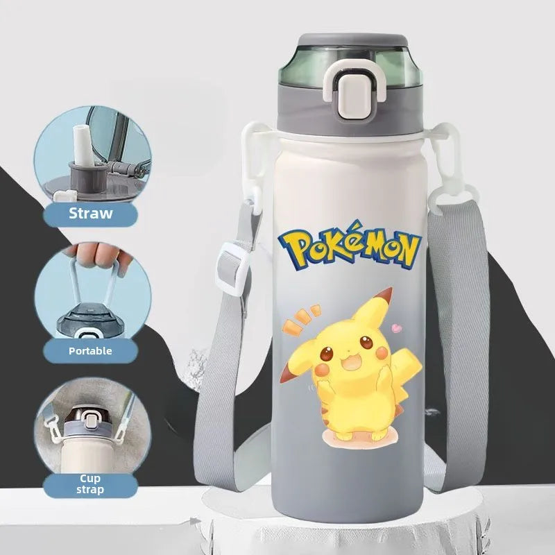 620ML Pikachu Stainless Steel Thermos Bottle – Anime Vacuum Flask with Rope and Large Capacity