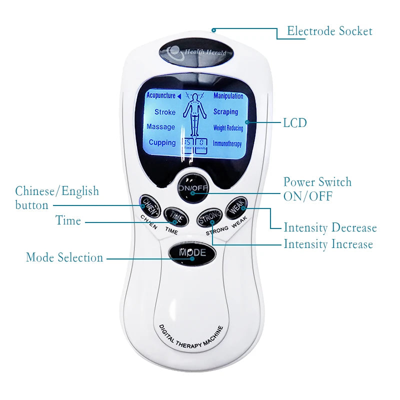 Electric Dual Output TENS Massage Machine - EMS Muscle Stimulator & Full Body Pulse Acupuncture Massager