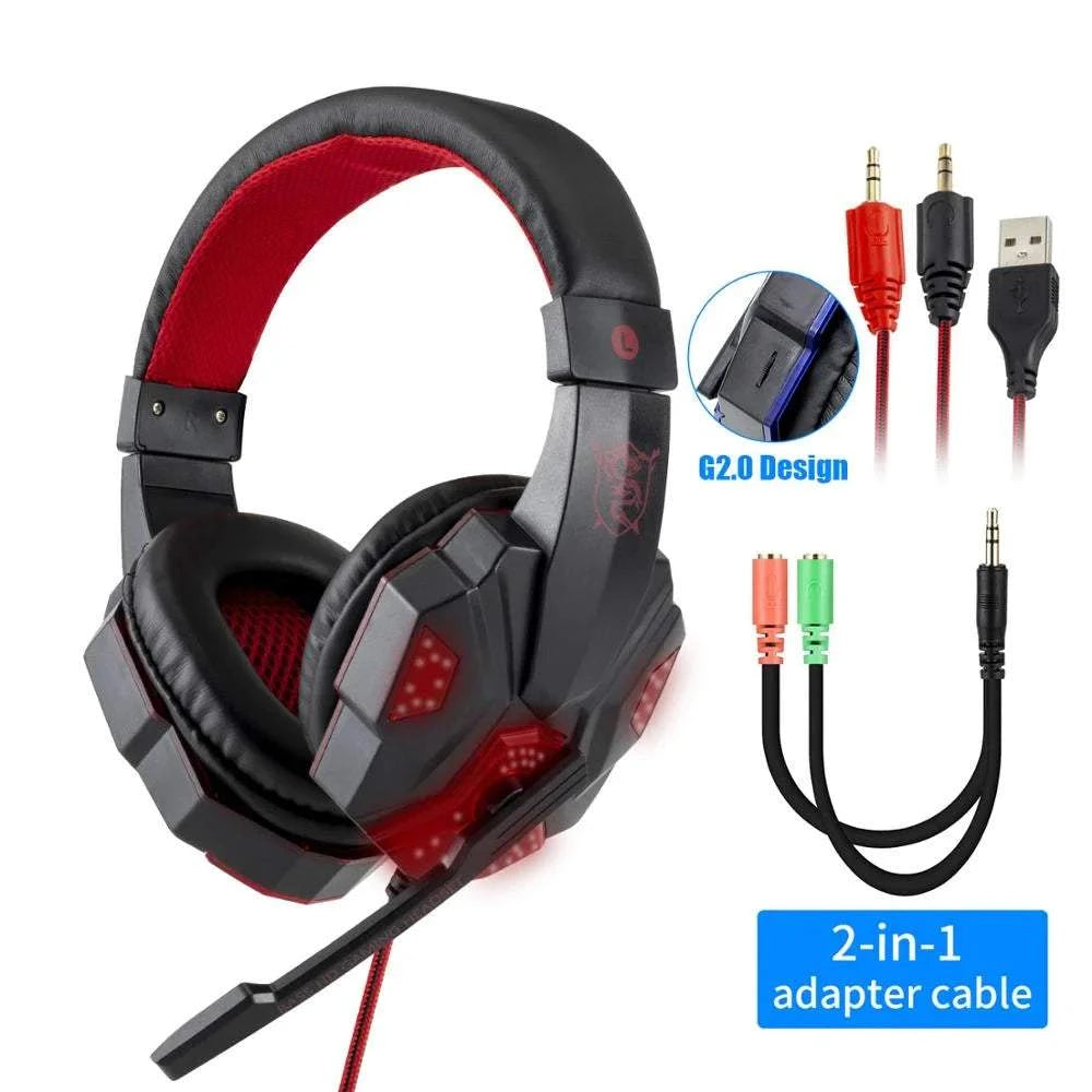 Professional LED Light Wired Gaming Headphones with Microphone, Bass Stereo PC/PS4/PS5/Xbox Gaming Headset