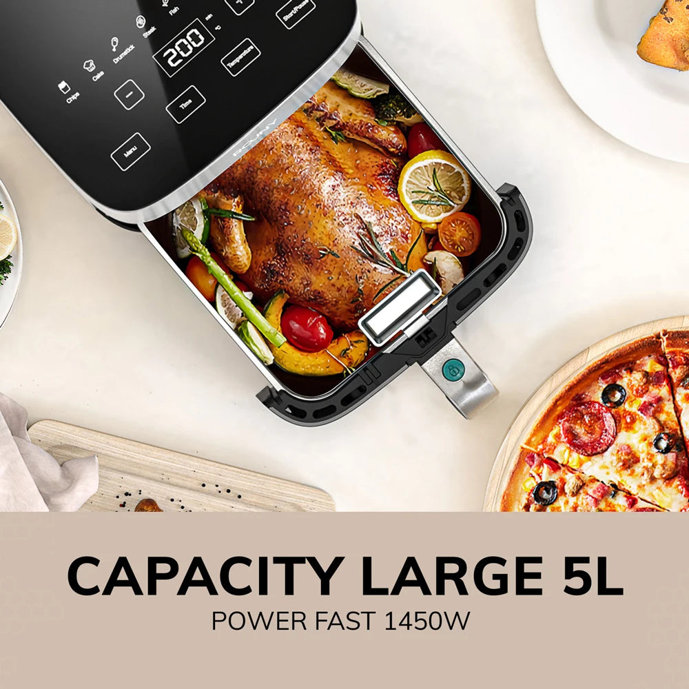 ROUNY 5L Air Fryer, Electric Oilless Cooker with Touch Control & Visible Window