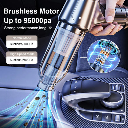 Portable Wireless Car Vacuum Cleaner, 95000PA Strong Suction Handheld Blower for Home & Car