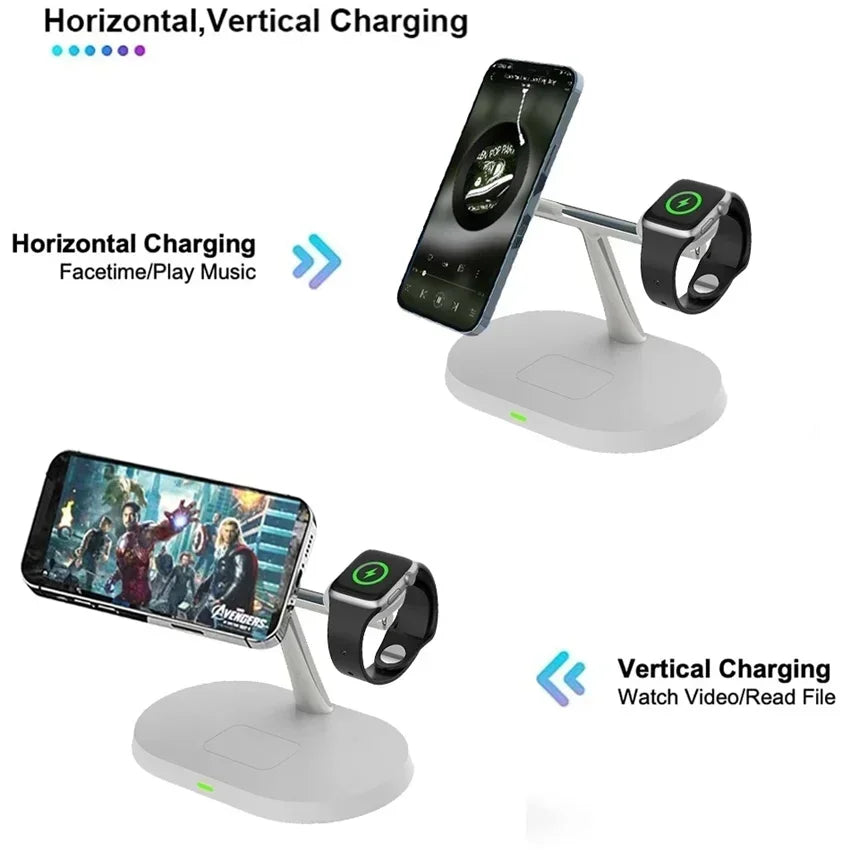 3-in-1 30W Magnetic Wireless Charger Stand - Fast Charging Station for MagSafe iPhone 12-16, AirPods Pro, and Apple Watch 8/7