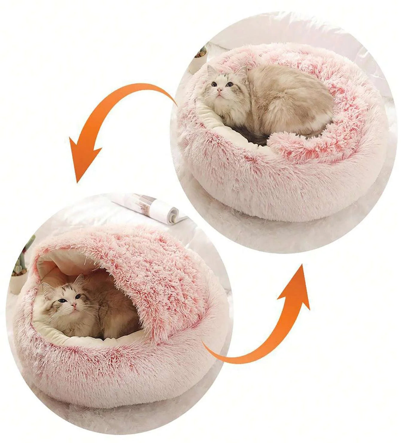 Plush Hooded Pet Bed – 2-in-1 Fluffy Sleeping Nest for Cats & Small Dogs