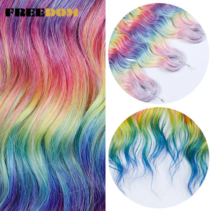 FREEDOM Synthetic Braiding Hair Extensions 24inch Loose Deep Wavy Ombre Brown Rainbow Twist