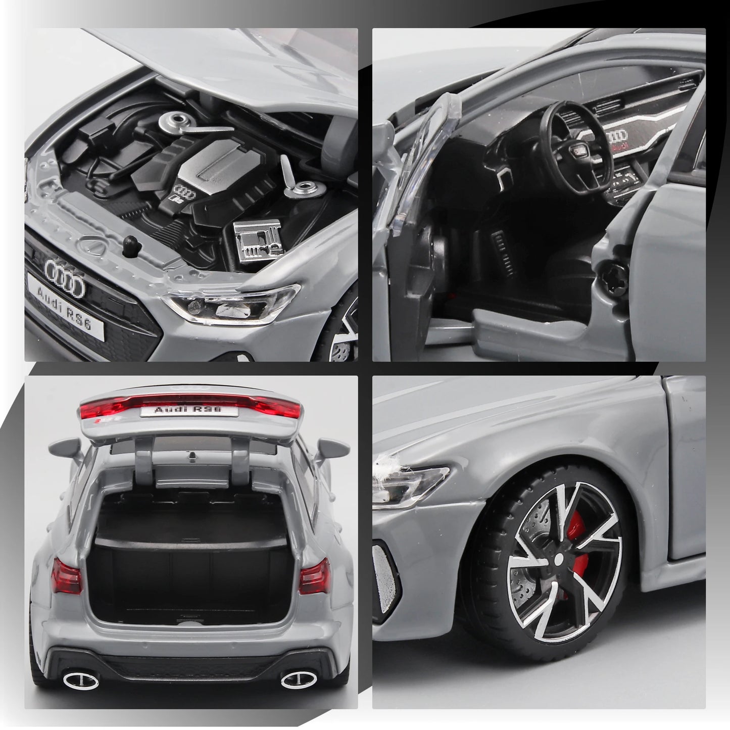 1/32 RS6 Alloy Diecast Toy Car Model with Sound, Light, and Opening Doors - Vehicle Collection for Boys and Adults, Festival Gift